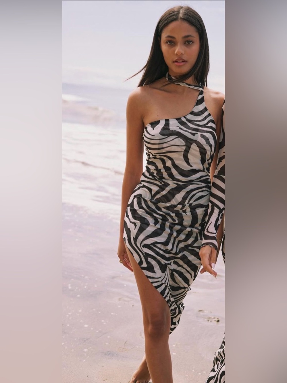 RESA Black and White Zebra One-Shoulder Dress
